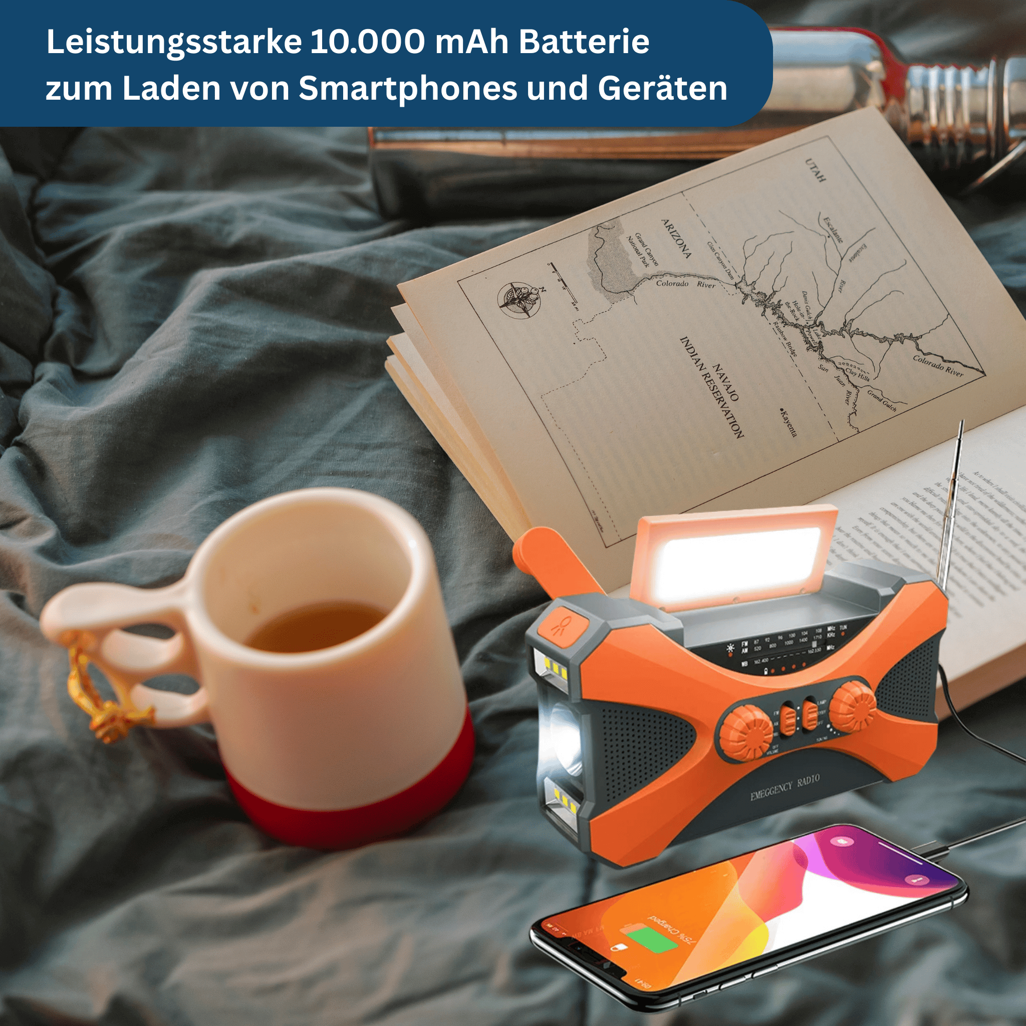 Power noodradio 10.000 mAh – zonne-energie, zwengel, LED & SOS