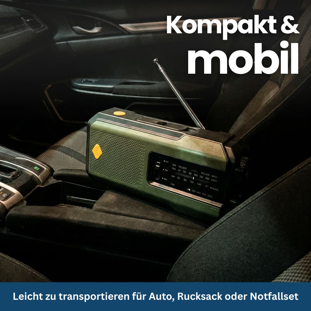 Kompakt-Notfallradio mit Solar, Kurbel & SOS-Funktion