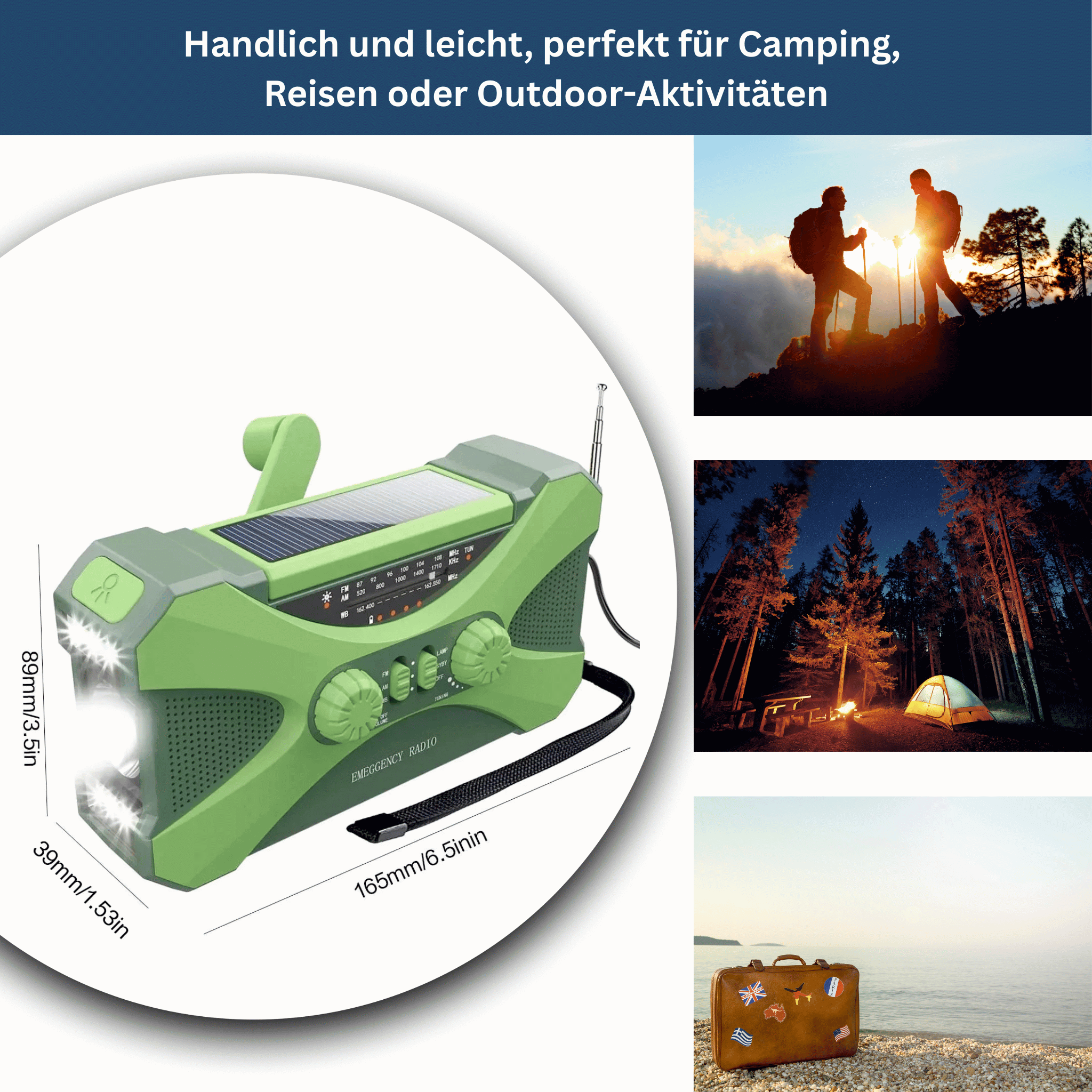 Power noodradio 10.000 mAh – zonne-energie, zwengel, LED & SOS