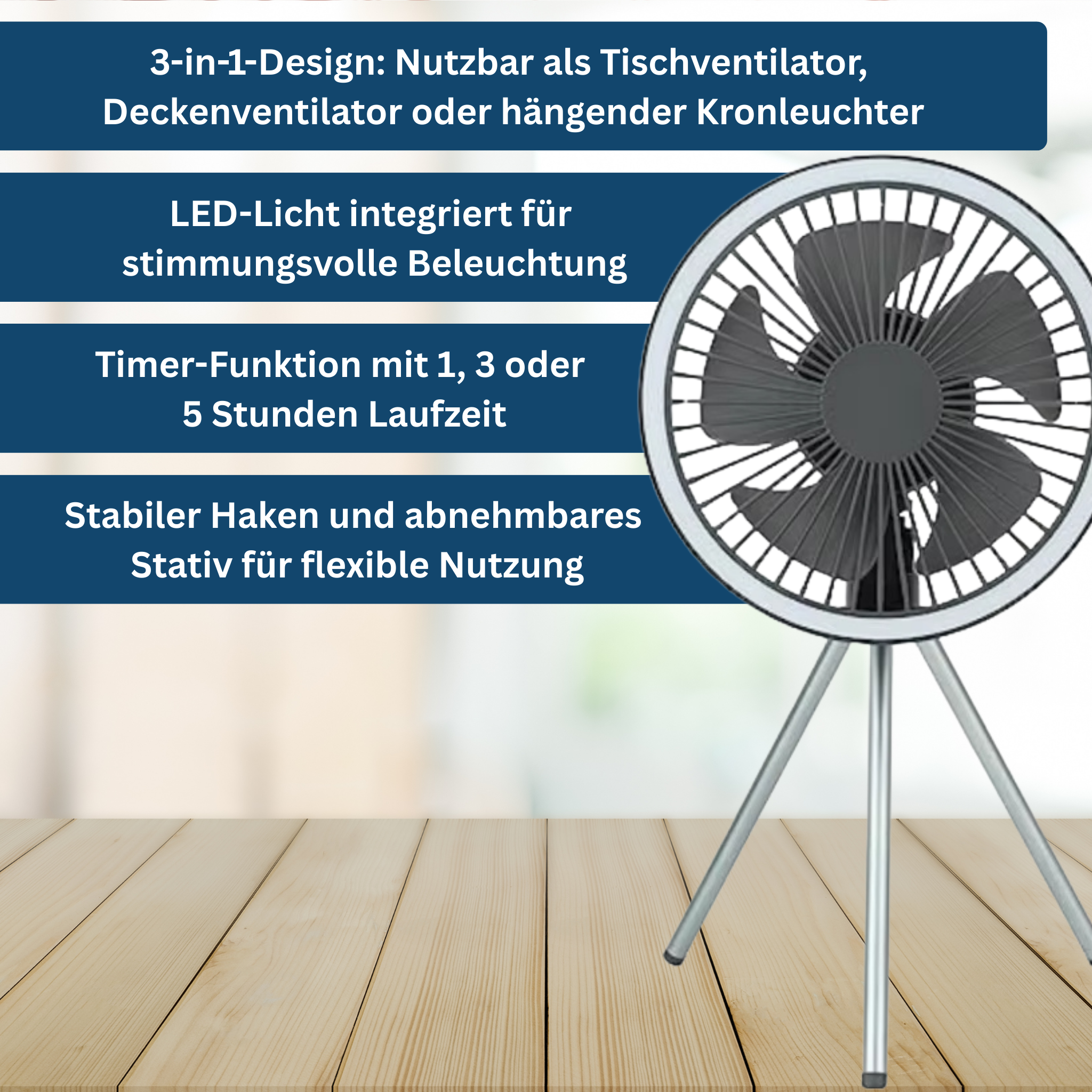 AirBreeze Camping-Ventilator mit LED-Licht