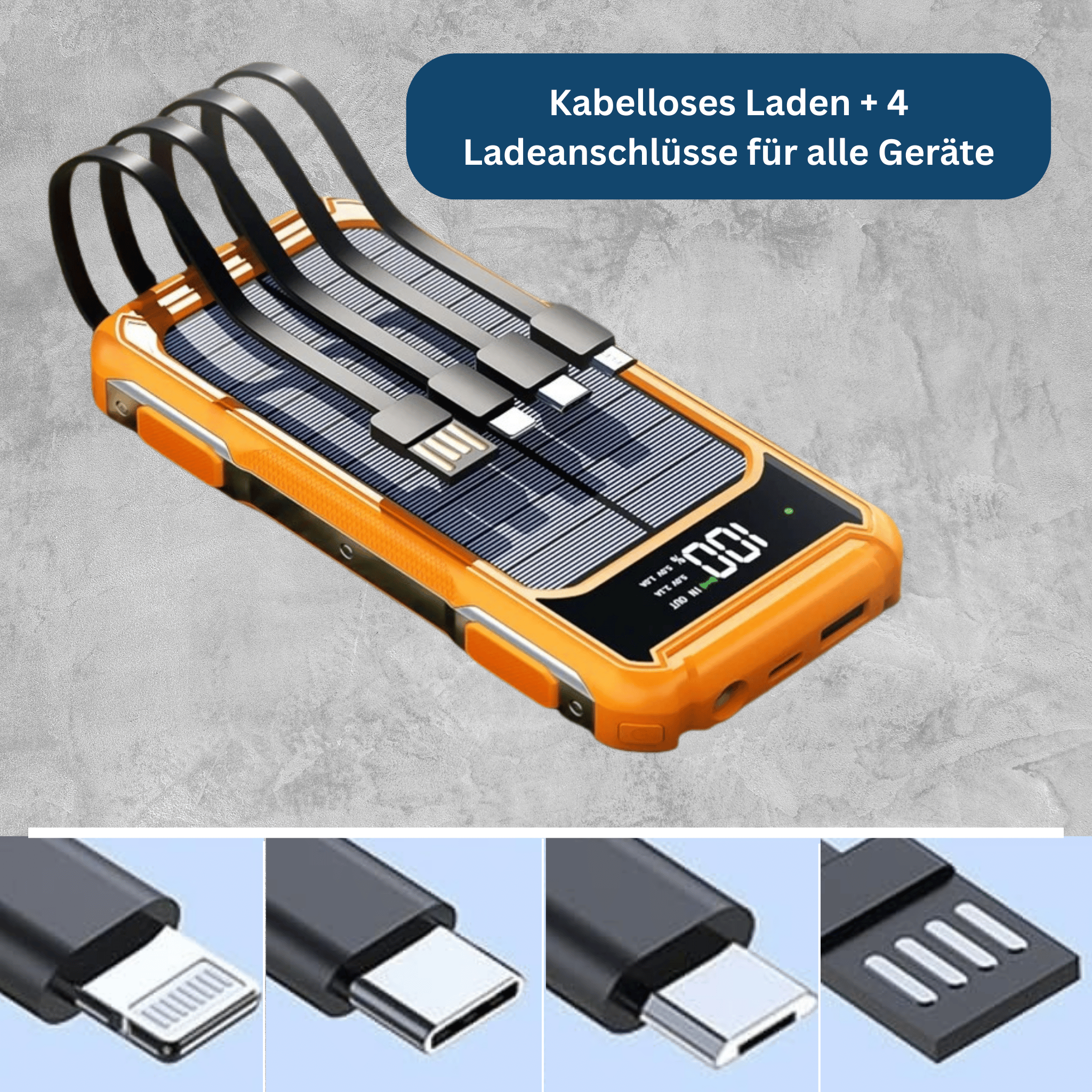 SolarCharge 20K – Kraftvolle Powerbank mit Kabel & LED-Anzeige