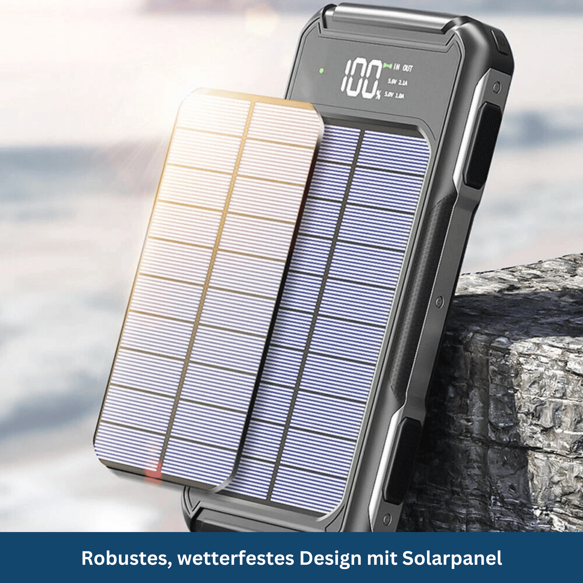 SolarCharge 20K – Kraftvolle Powerbank mit Kabel & LED-Anzeige