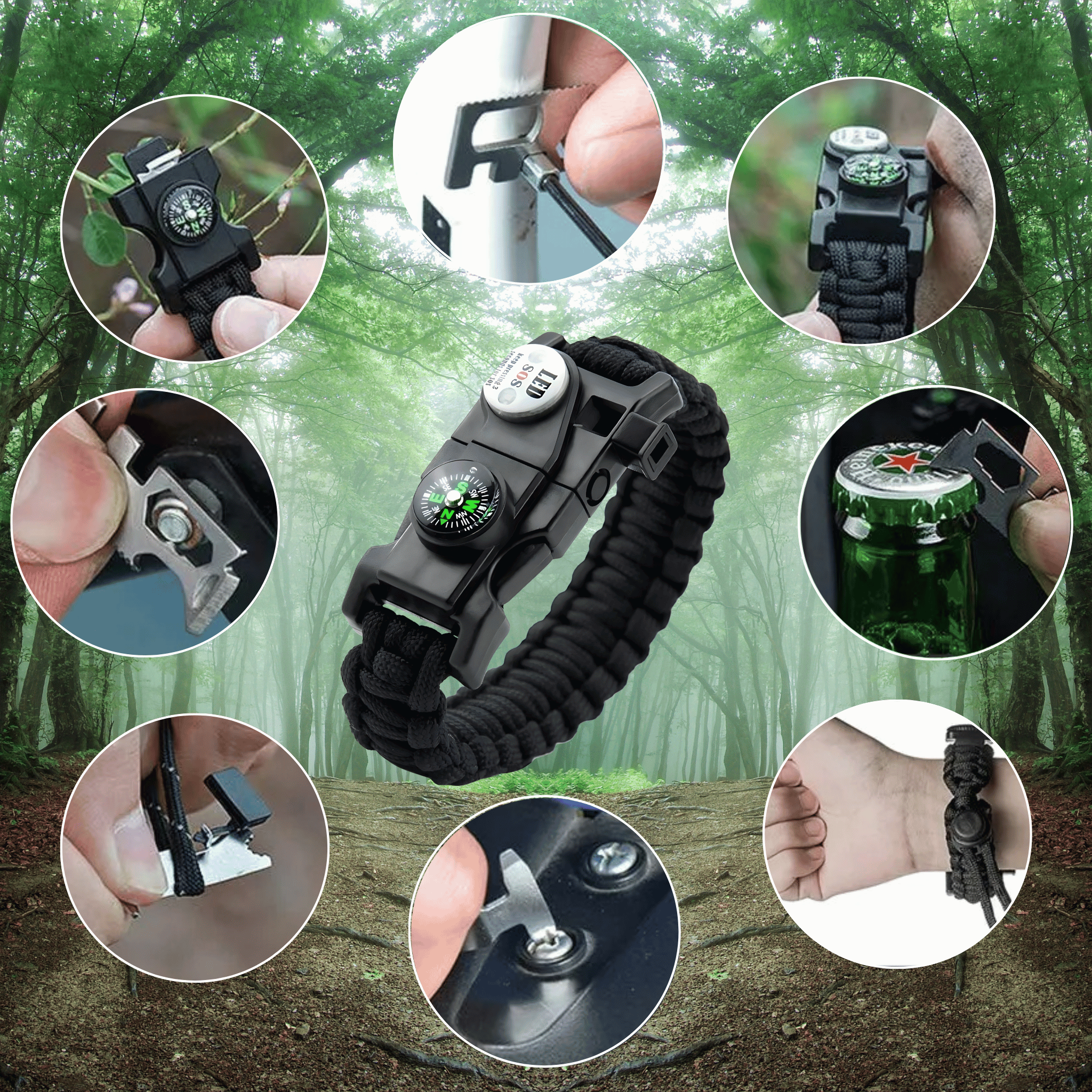 Survival Paracord Armband – Met LED & Kompas