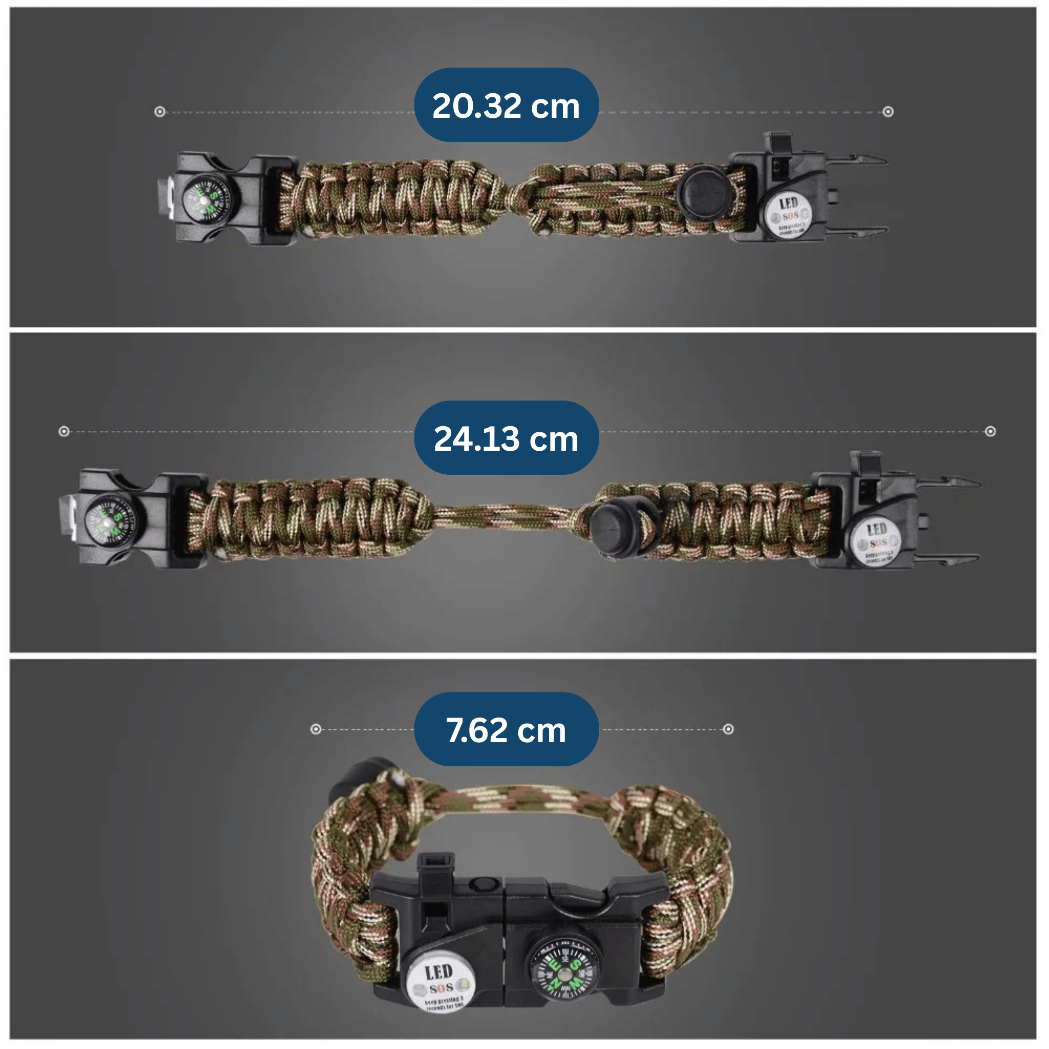 Survival Paracord Armband – Met LED & Kompas