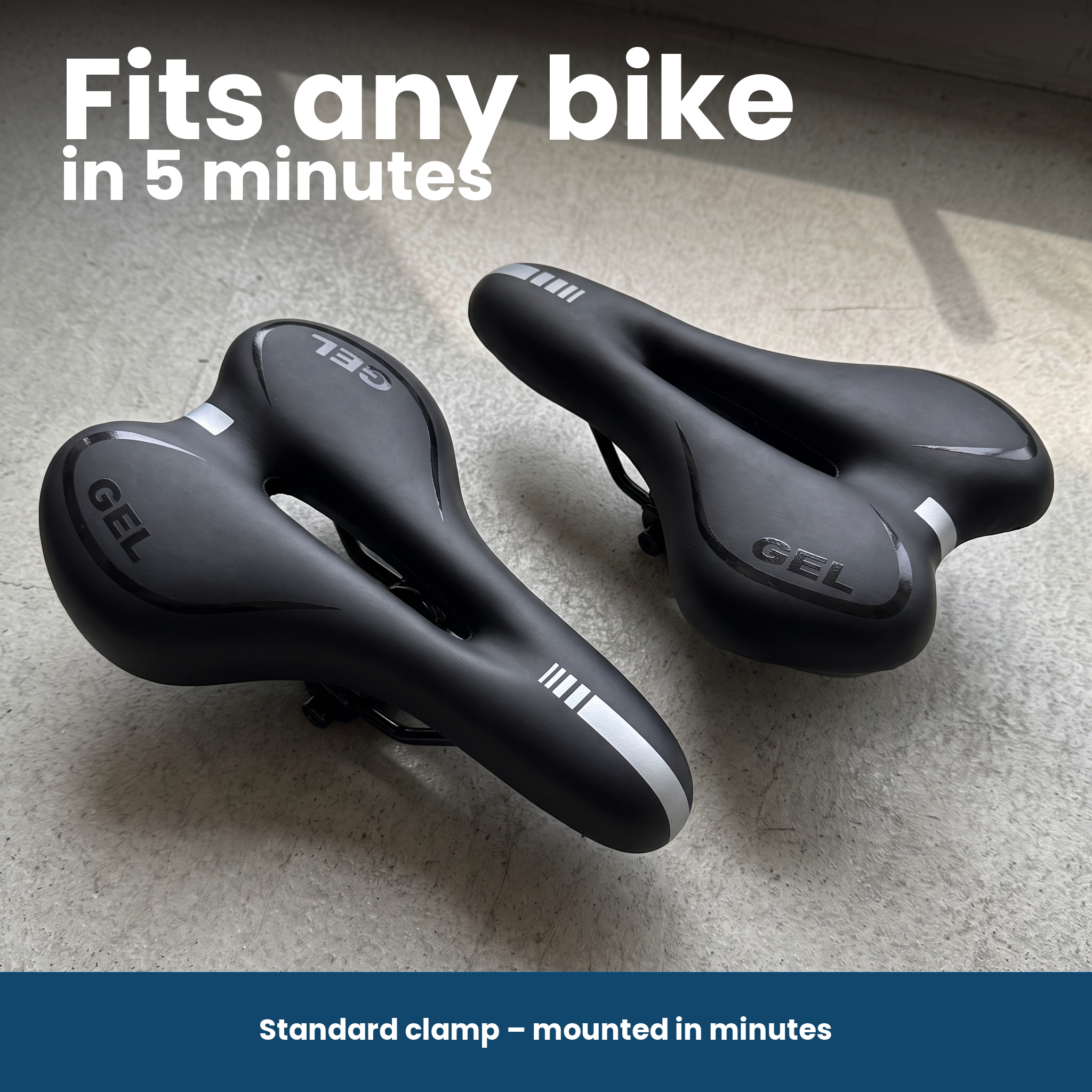 Standard rail clamp fits any bike, mounted in minutes