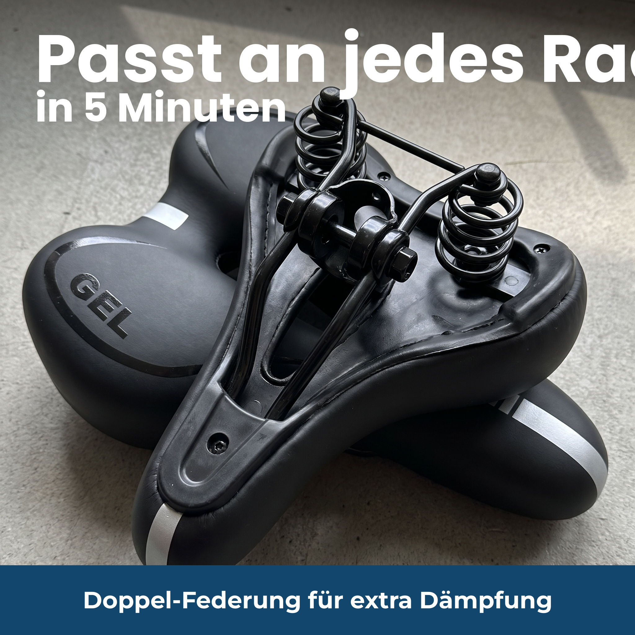 Doppelte Federung und Standard-Klemme – passt an jedes Rad