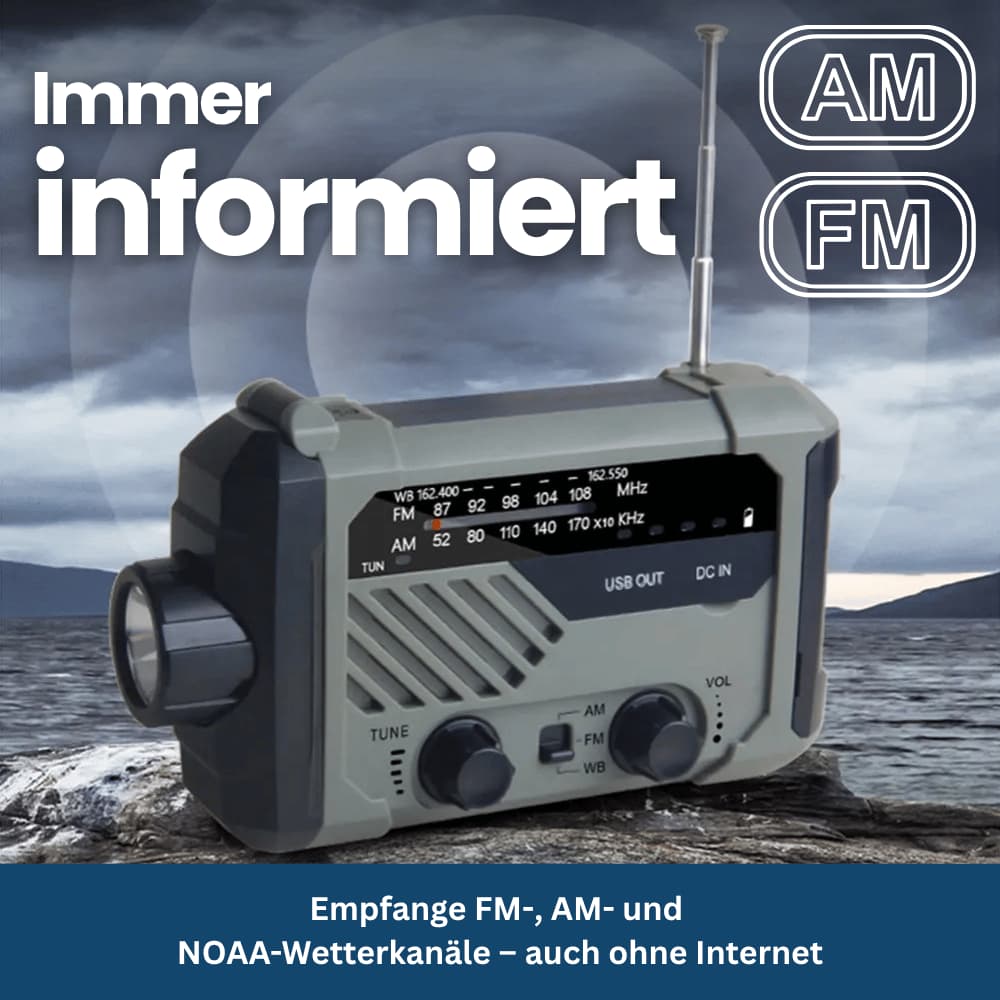 PowerGuard Pro – Noodradio met Zonne- & Draaienergie