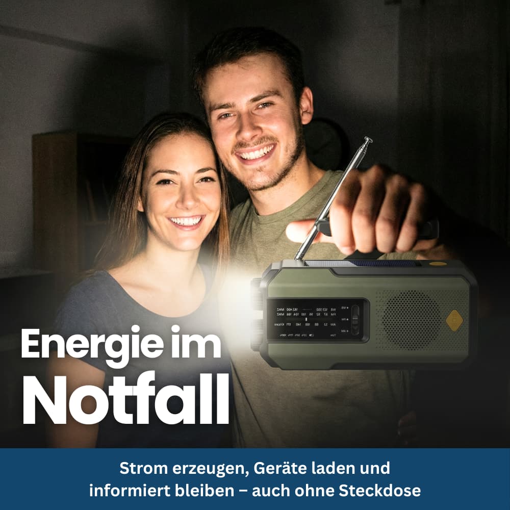 Kompakt-Notfallradio mit Solar, Kurbel & SOS-Funktion