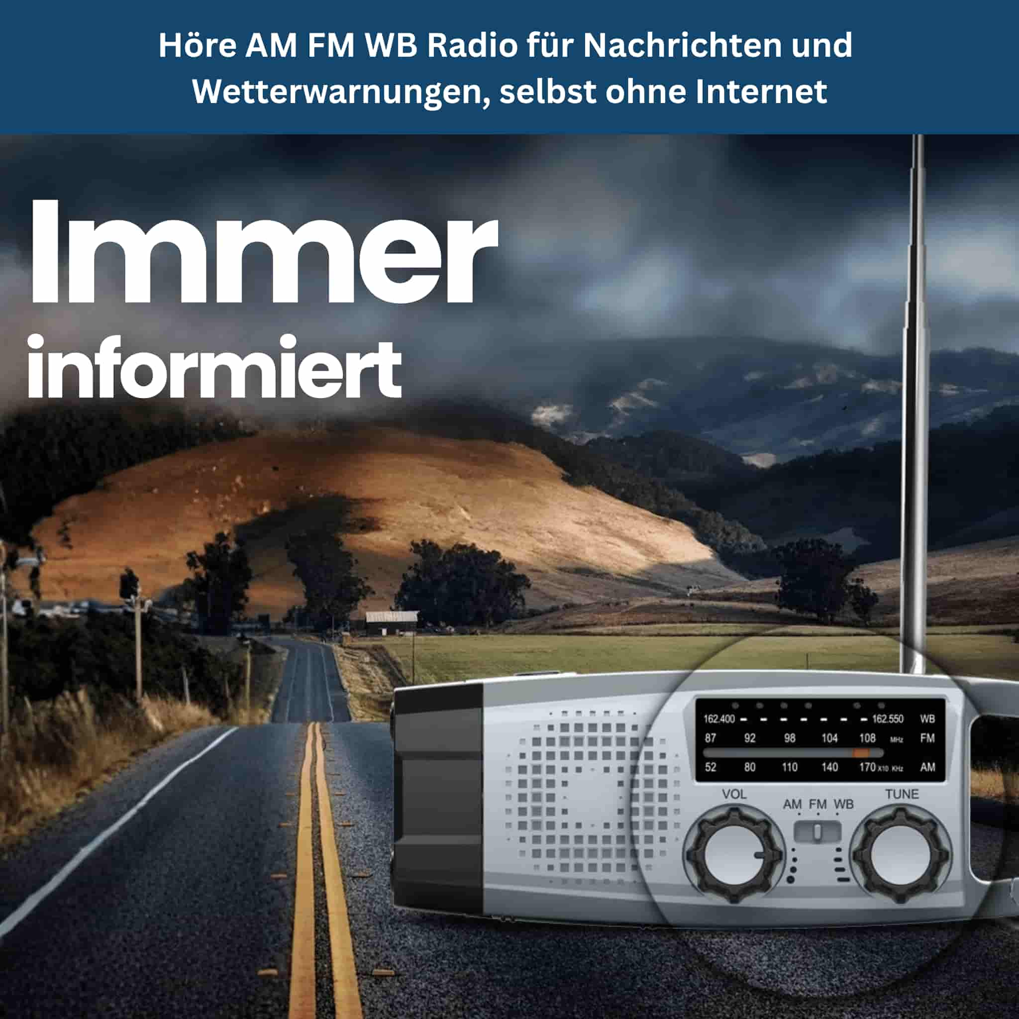 StormGuard 2000 – Solar-Notfallradio mit Kurbel, Licht & SOS