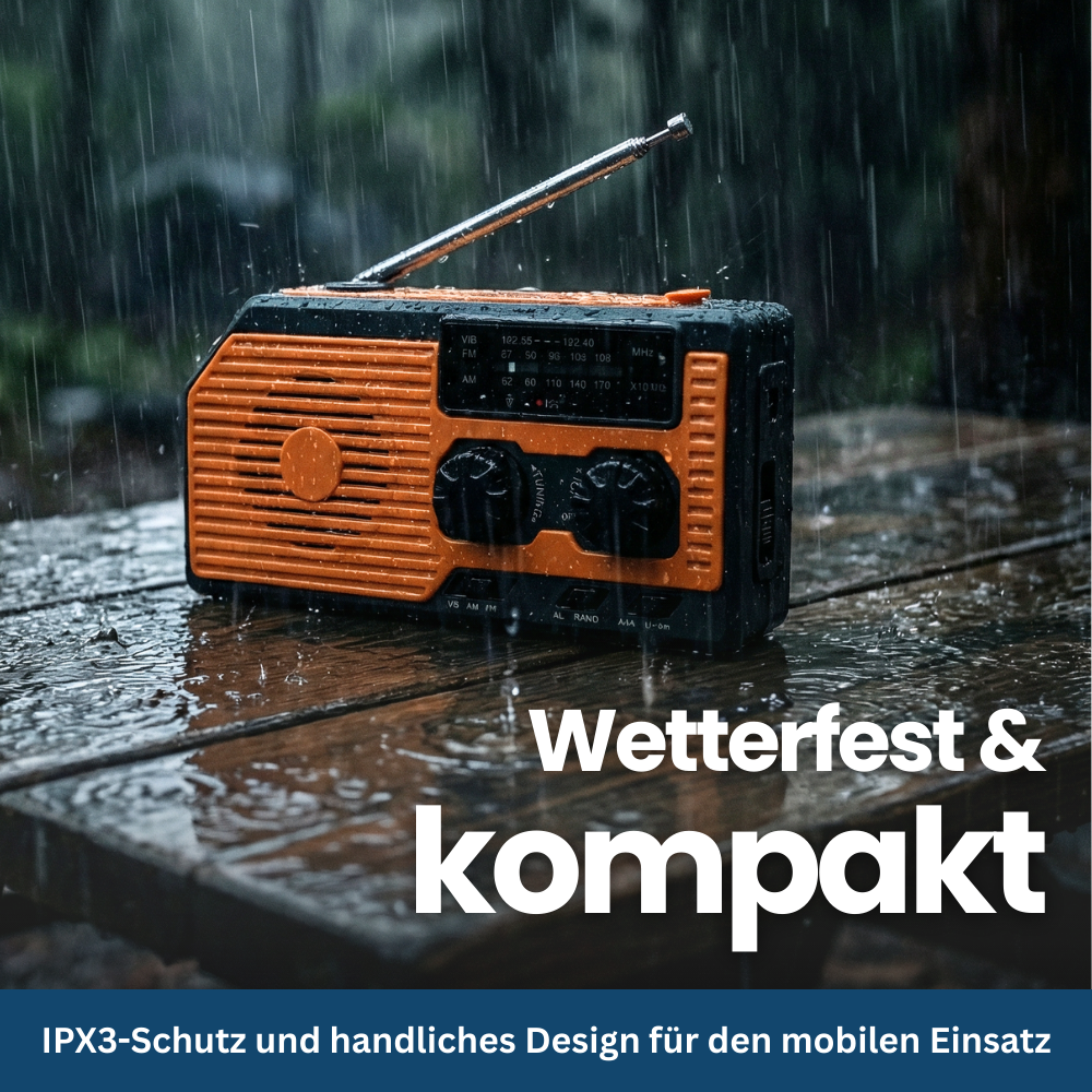 4-in-1 Notfallradio mit Solar, Kurbel & Powerbank – für Blackout & Outdoor