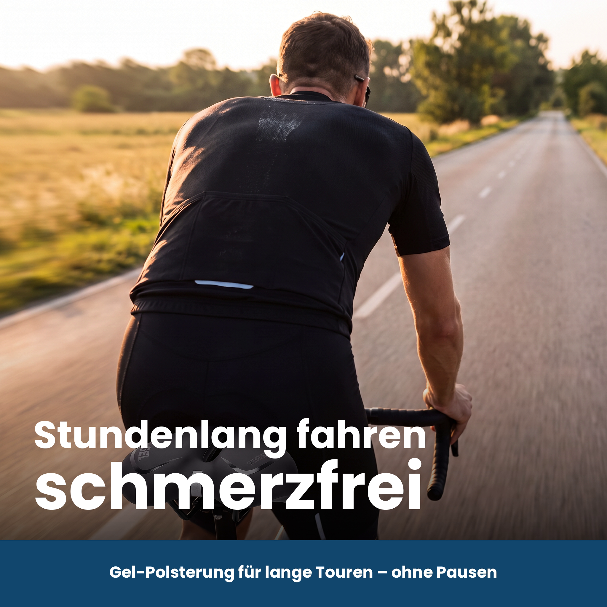 Mann fährt lange Touren schmerzfrei dank ergonomischer Gel-Polsterung