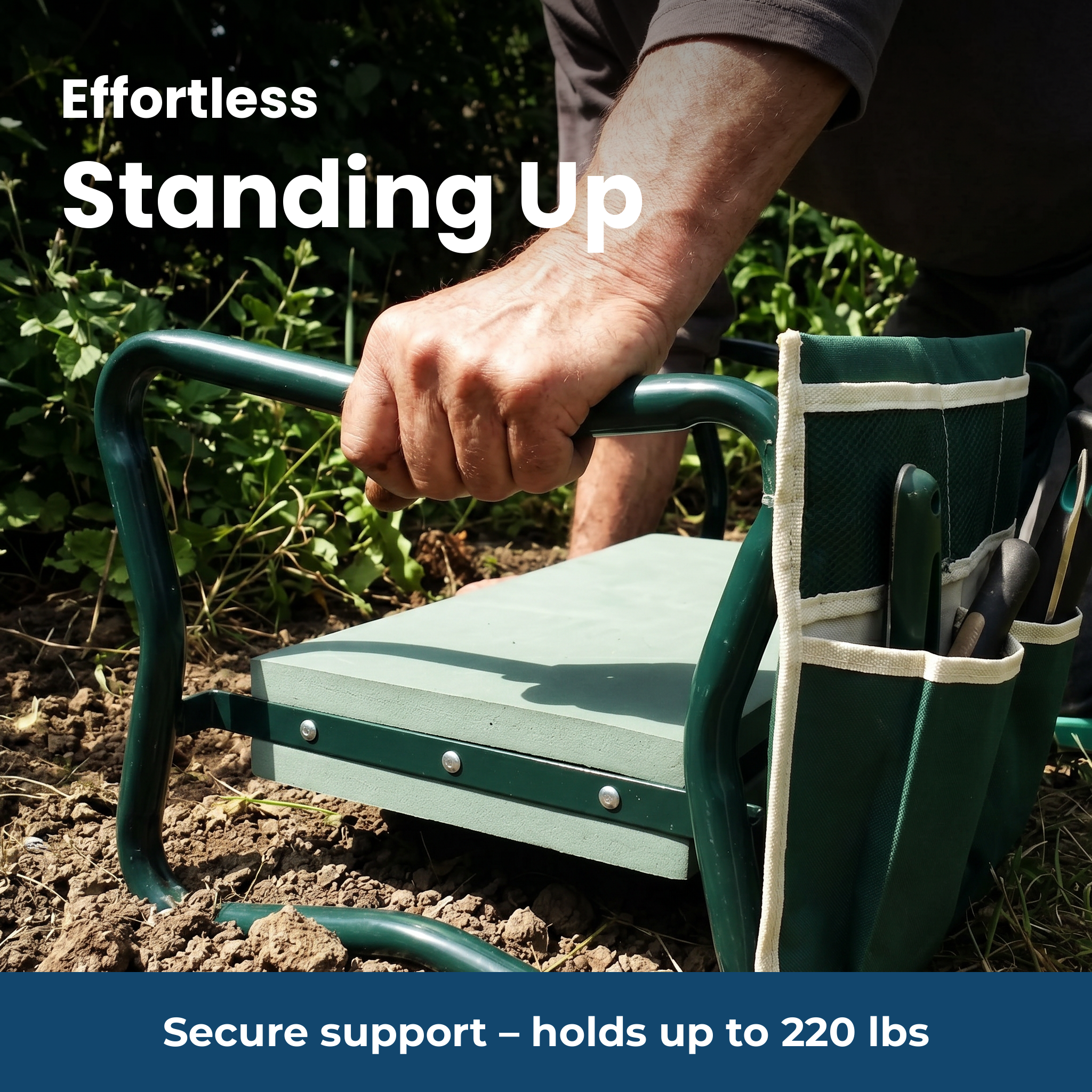 Effortless standing up – sturdy steel handles of the GartenFlex PRO