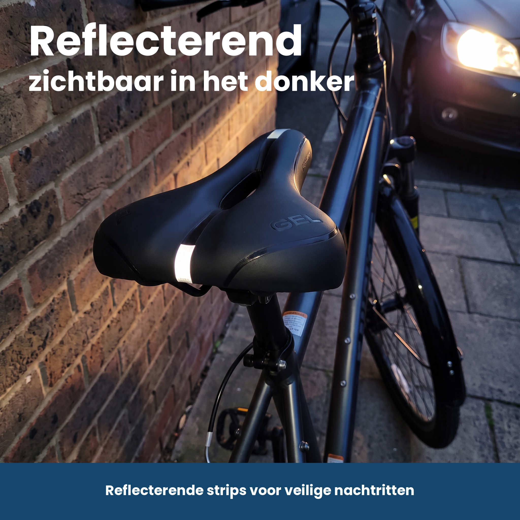 Reflecterende strips op het smalle zadel zorgen voor zichtbaarheid in het donker