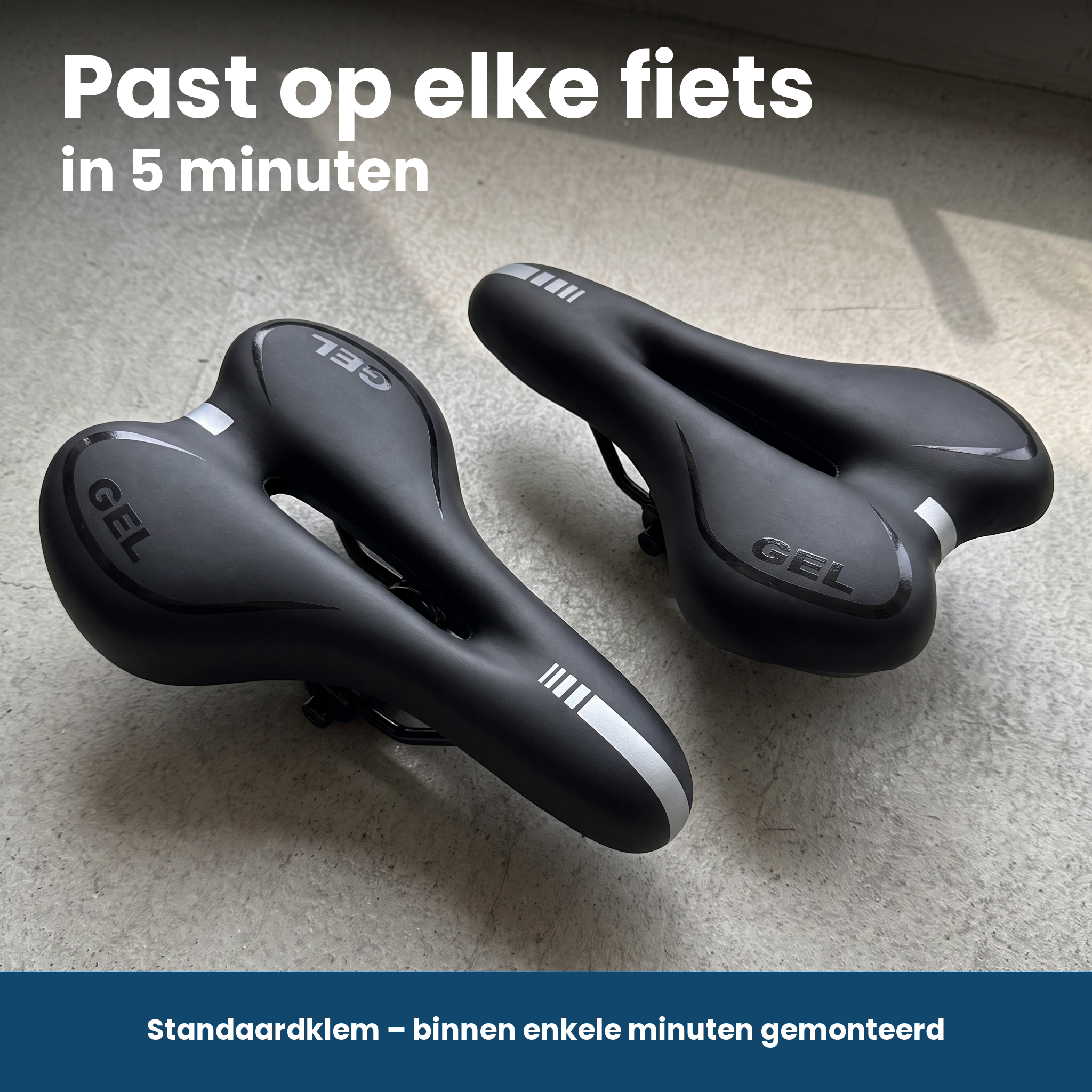 Smal fietszadel zonder vering met standaard railklem